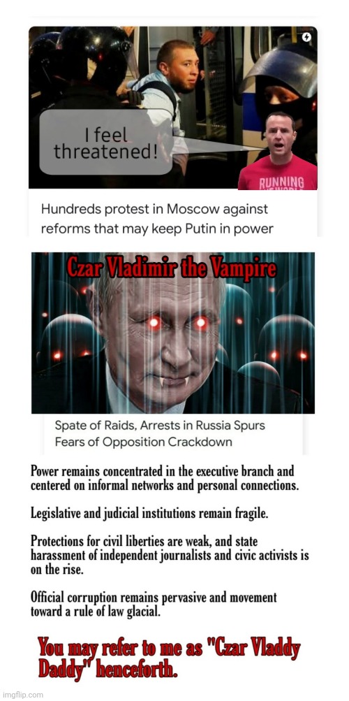 Meanwhile in Mudder Russia | image tagged in putin as czar,dictatorship,election fraud,demonize citizens,real threats to real peoples | made w/ Imgflip meme maker