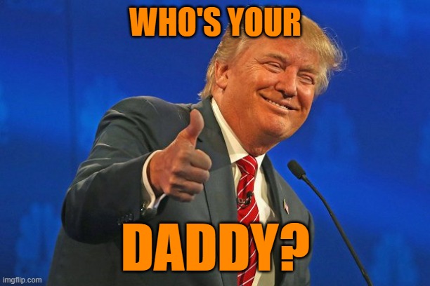 Trump winning smarmy grinning | WHO'S YOUR DADDY? | image tagged in trump winning smarmy grinning | made w/ Imgflip meme maker