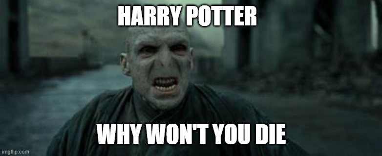 Lord Voldemort | HARRY POTTER; WHY WON'T YOU DIE | image tagged in lord voldemort | made w/ Imgflip meme maker