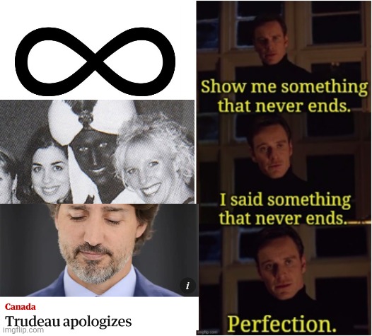 Perfection | image tagged in perfection,trudeau,charity,scandal,apology,ethics | made w/ Imgflip meme maker
