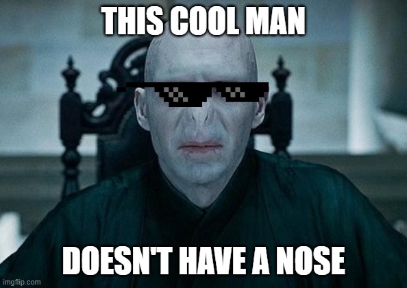 Lord Voldemort | THIS COOL MAN; DOESN'T HAVE A NOSE | image tagged in lord voldemort | made w/ Imgflip meme maker