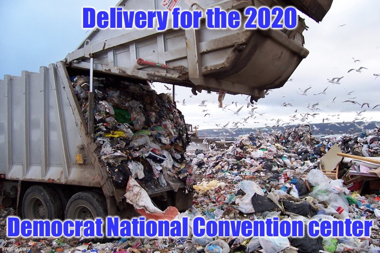 garbage dump | Delivery for the 2020 Democrat National Convention center | image tagged in garbage dump | made w/ Imgflip meme maker