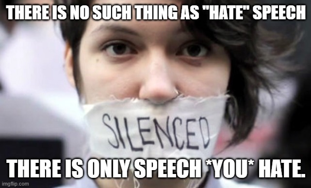 If You Don't Defend The Speech You Hate, You Will Lose Your Speech Too | THERE IS NO SUCH THING AS "HATE" SPEECH; THERE IS ONLY SPEECH *YOU* HATE. | image tagged in silenced,no such thing as hate speech,free speech,hate speech | made w/ Imgflip meme maker