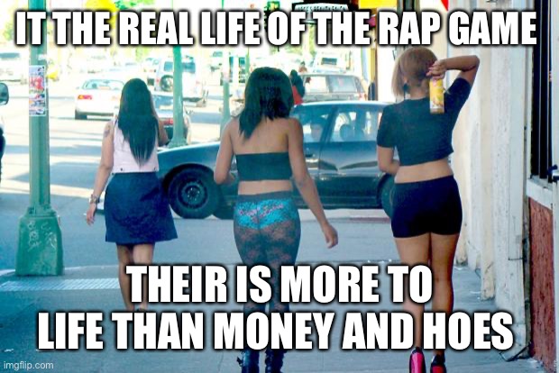 Hookers and Hoes | IT THE REAL LIFE OF THE RAP GAME; THEIR IS MORE TO LIFE THAN MONEY AND HOES | image tagged in hookers and hoes | made w/ Imgflip meme maker