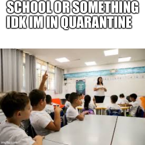 Quarantine is life now | SCHOOL OR SOMETHING; IDK IM IN QUARANTINE | image tagged in covid-19,school,i dont know,quarantine | made w/ Imgflip meme maker