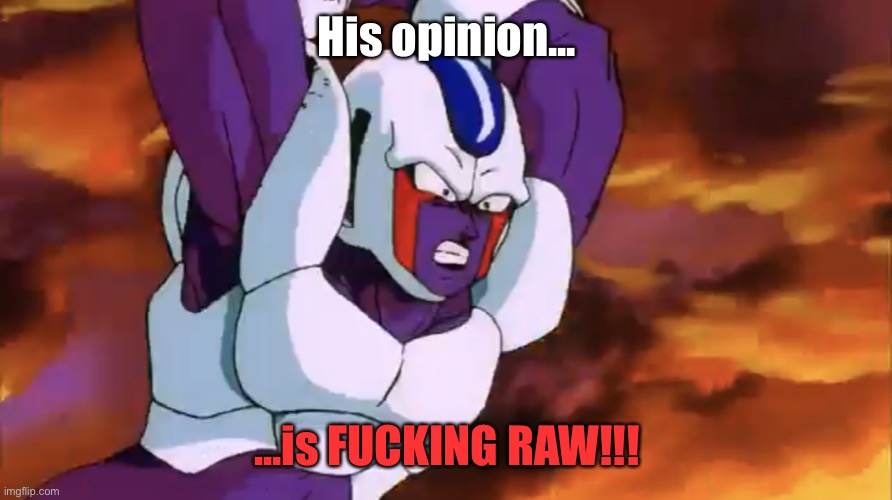 Cooler Forward Aerial | His opinion... ...is FUCKING RAW!!! | image tagged in cooler forward aerial | made w/ Imgflip meme maker