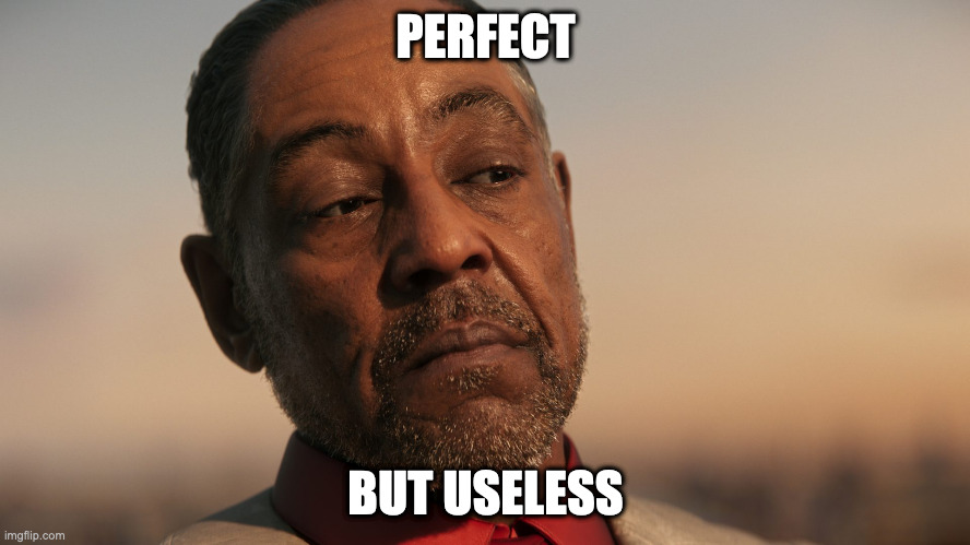 Perfect but Useless | PERFECT; BUT USELESS | image tagged in far cry | made w/ Imgflip meme maker