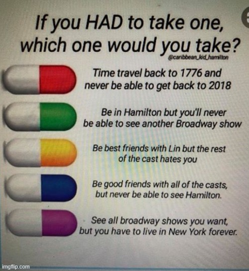 found this... which would u pick? | image tagged in memes,question,repost,hamilton,broadway,new york | made w/ Imgflip meme maker