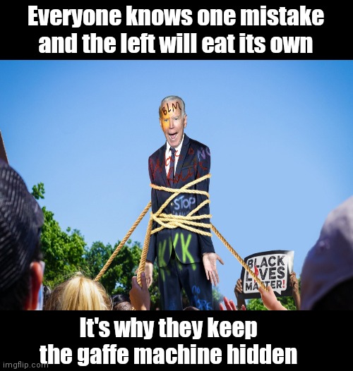 Everyone knows one mistake and the left will eat its own; It's why they keep the gaffe machine hidden | image tagged in memes | made w/ Imgflip meme maker