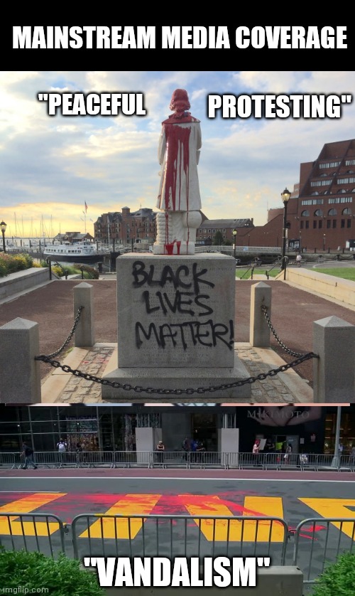 MAINSTREAM MEDIA COVERAGE; PROTESTING"; "PEACEFUL; "VANDALISM" | image tagged in memes,say it again dexter | made w/ Imgflip meme maker