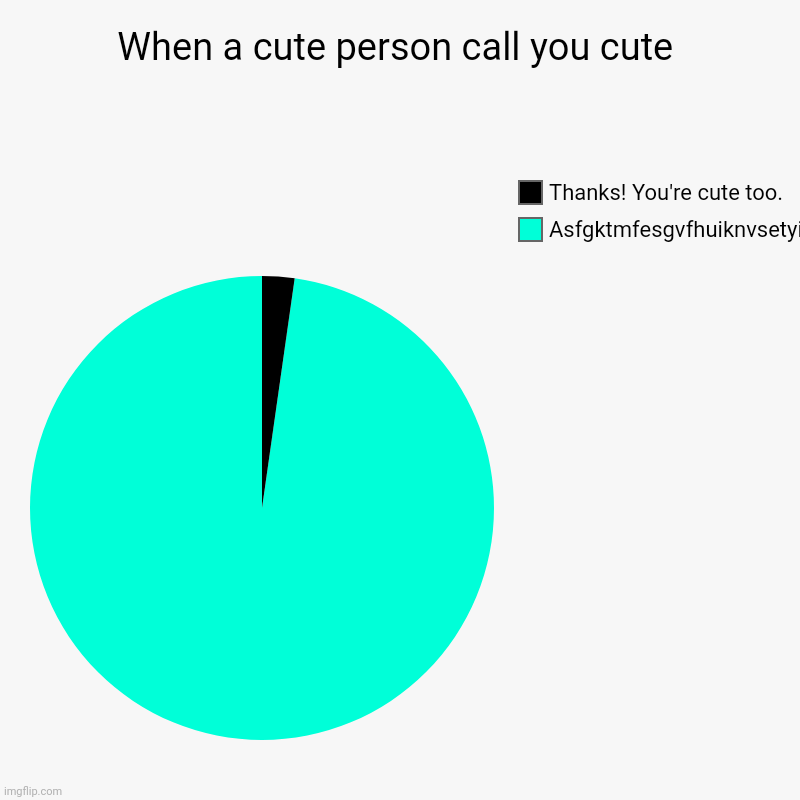 When a cute person call you cute | Asfgktmfesgvfhuiknvsetyiopjklfsaxgsqwedcvytszqwd, Thanks! You're cute too. | image tagged in charts,pie charts | made w/ Imgflip chart maker