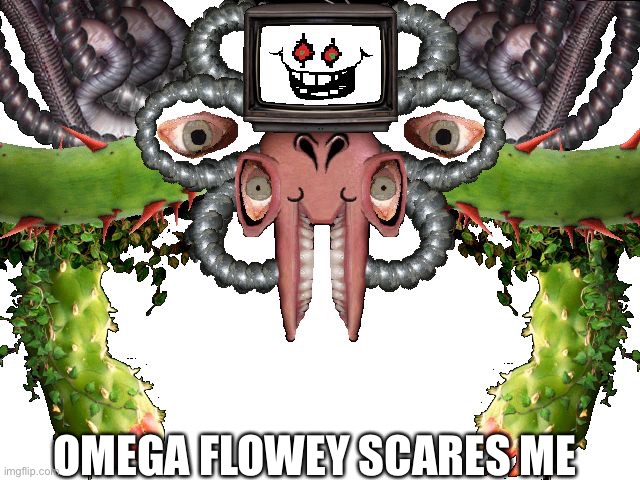 Aaaaa | OMEGA FLOWEY SCARES ME | image tagged in omega flowey | made w/ Imgflip meme maker