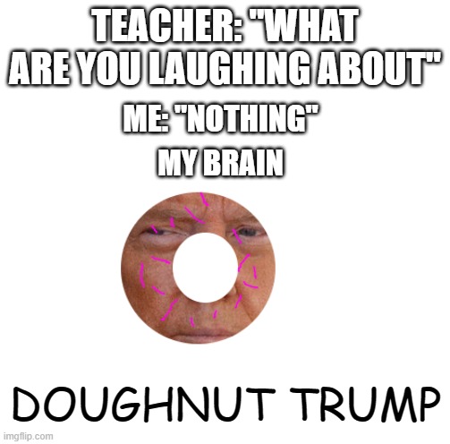 Absolutely nothing | TEACHER: "WHAT ARE YOU LAUGHING ABOUT"; ME: "NOTHING"; MY BRAIN; DOUGHNUT TRUMP | image tagged in my brain,doughnut trump | made w/ Imgflip meme maker