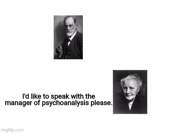 Karen no | I'd like to speak with the manager of psychoanalysis please. | image tagged in blank white template,history memes,HistoryMemes | made w/ Imgflip meme maker