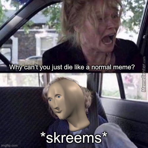 Why Can’t You Just Be Normal | Why can’t you just die like a normal meme? *skreems* | image tagged in why cant you just be normal | made w/ Imgflip meme maker