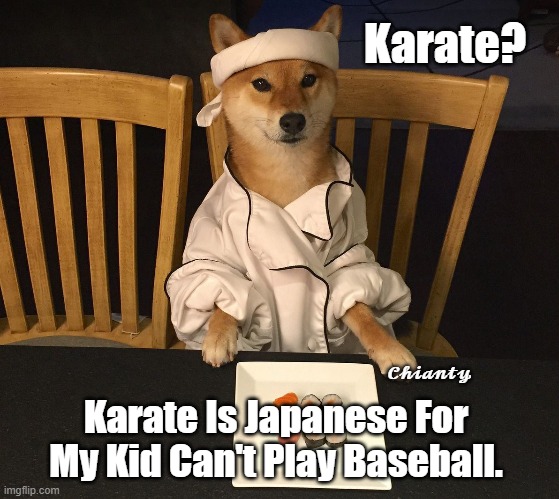 Karate? | Karate? 𝓒𝓱𝓲𝓪𝓷𝓽𝔂; Karate Is Japanese For My Kid Can't Play Baseball. | image tagged in japanese | made w/ Imgflip meme maker