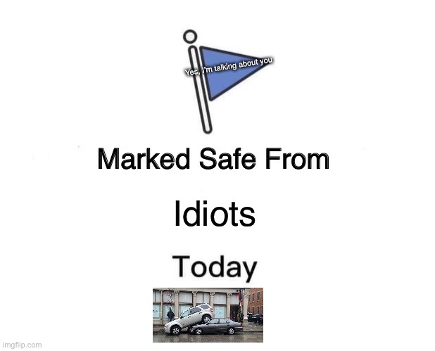 Marked safe from idiots today! | Yes, I’m talking about you; Idiots | image tagged in memes,marked safe from | made w/ Imgflip meme maker