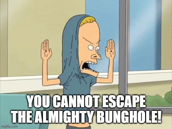 Can't Escape Cornholio | YOU CANNOT ESCAPE THE ALMIGHTY BUNGHOLE! | image tagged in cornholio | made w/ Imgflip meme maker