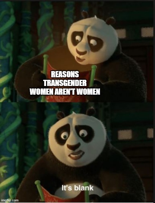 it's blank | REASONS TRANSGENDER WOMEN AREN'T WOMEN | image tagged in its blank,transgender,kung fu panda | made w/ Imgflip meme maker