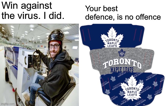 Coronavirus | Win against the virus. I did. Your best defence, is no offence | image tagged in toronto maple leafs | made w/ Imgflip meme maker