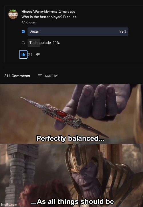 image tagged in thanos perfectly balanced as all things should be | made w/ Imgflip meme maker