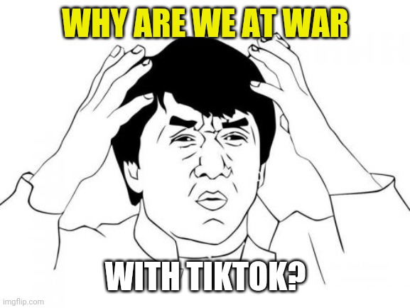 So imgflip is at war with tiktok now? | WHY ARE WE AT WAR; WITH TIKTOK? | image tagged in memes,jackie chan wtf,tiktok,tik tok | made w/ Imgflip meme maker