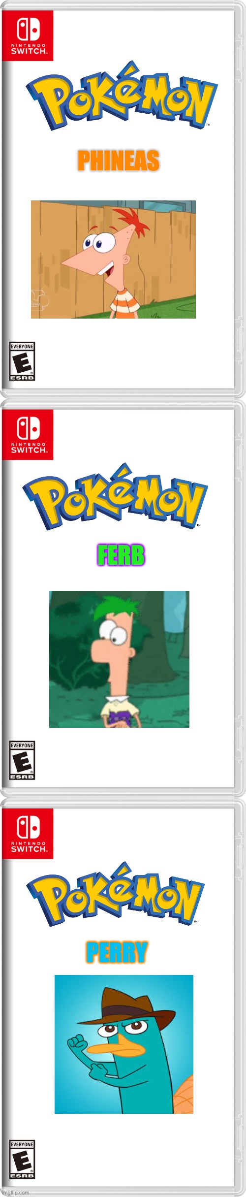 "Hey Ferb, I know what we're gonna play today!" | PHINEAS; FERB; PERRY | image tagged in nintendo switch,phineas and ferb | made w/ Imgflip meme maker