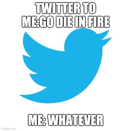 Twitter birds says | TWITTER TO ME:GO DIE IN FIRE; ME: WHATEVER | image tagged in twitter birds says | made w/ Imgflip meme maker