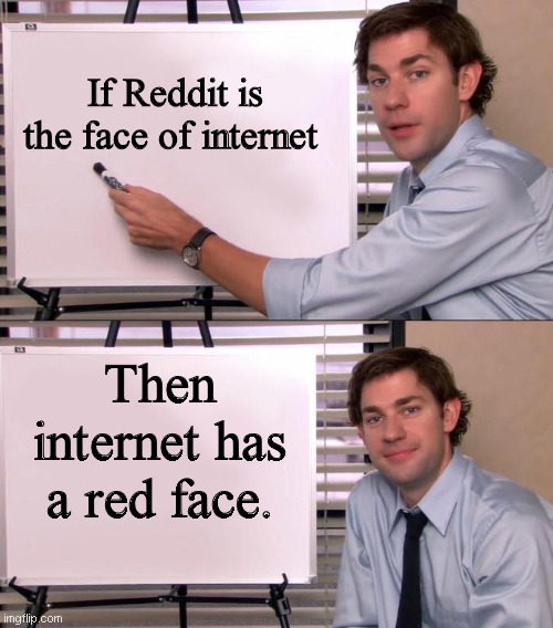 Jim Halpert Explains | If Reddit is the face of internet; Then internet has a red face. | image tagged in jim halpert explains,memes,funny memes | made w/ Imgflip meme maker