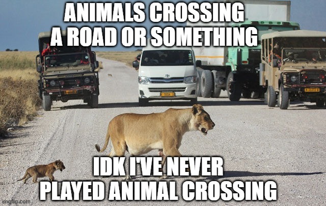 Just. Animals crossing a road | image tagged in memes | made w/ Imgflip meme maker