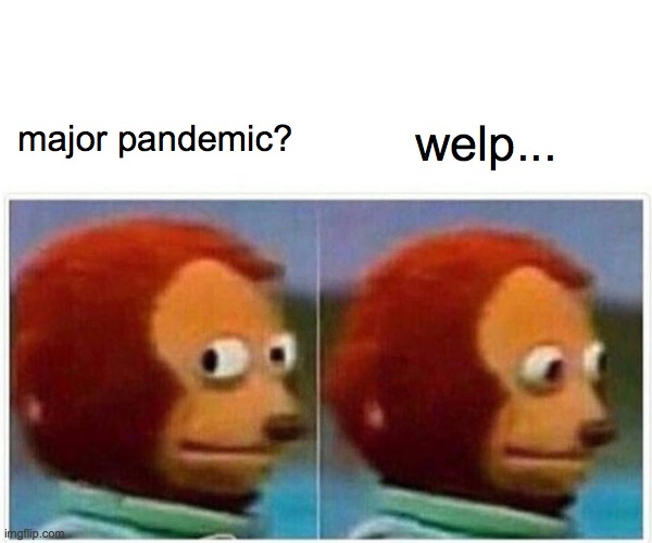 welp... | welp... major pandemic? | image tagged in memes,monkey puppet | made w/ Imgflip meme maker