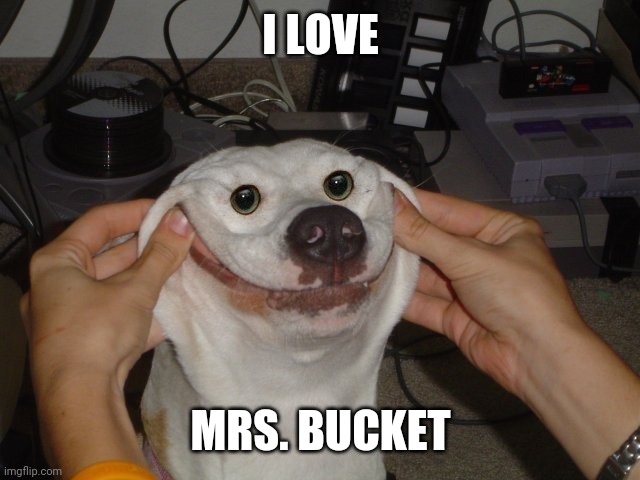 Dog smile | I LOVE MRS. BUCKET | image tagged in dog smile | made w/ Imgflip meme maker