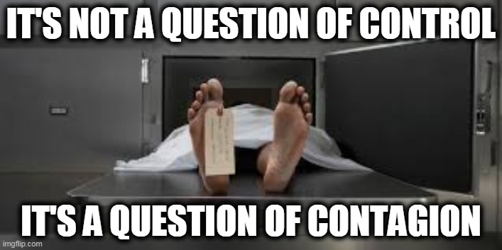 Figure it out now, or figure it out when it's too late. | IT'S NOT A QUESTION OF CONTROL; IT'S A QUESTION OF CONTAGION | image tagged in morgue feet,control,pandemic,coronavirus,covid-19,dead | made w/ Imgflip meme maker
