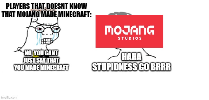 brrr minecraft | PLAYERS THAT DOESNT KNOW THAT MOJANG MADE MINECRAFT:; HAHA STUPIDNESS GO BRRR; NO, YOU CANT JUST SAY THAT YOU MADE MINECRAFT | image tagged in nooo haha go brrr,minecraftbruh | made w/ Imgflip meme maker