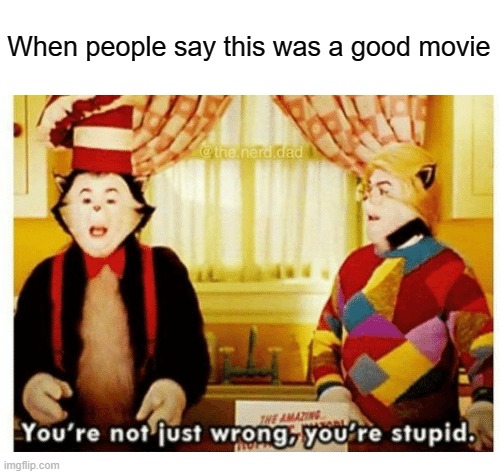 Fun movie? Yes. Good movie? No. | When people say this was a good movie | image tagged in you're not just wrong your stupid | made w/ Imgflip meme maker