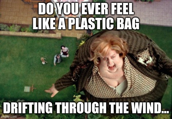 *creative title* | DO YOU EVER FEEL
LIKE A PLASTIC BAG; DRIFTING THROUGH THE WIND... | image tagged in harry potter meme | made w/ Imgflip meme maker