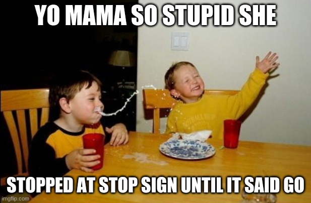 yo mama so stupid | YO MAMA SO STUPID SHE; STOPPED AT STOP SIGN UNTIL IT SAID GO | image tagged in memes,yo mamas so fat | made w/ Imgflip meme maker