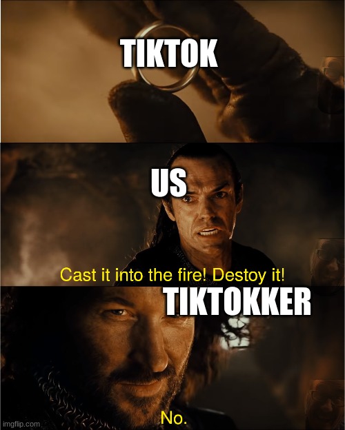 cast it into the fire | TIKTOK US TIKTOKKER | image tagged in cast it into the fire | made w/ Imgflip meme maker