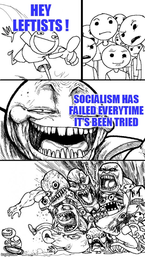 Hey Internet Meme | HEY LEFTISTS ! SOCIALISM HAS FAILED EVERYTIME IT'S BEEN TRIED | image tagged in memes,hey internet | made w/ Imgflip meme maker