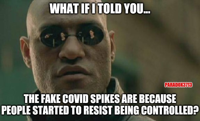 Socialism 101: When the people begin to resist control, fear must be reinforced. | WHAT IF I TOLD YOU... PARADOX3713; THE FAKE COVID SPIKES ARE BECAUSE PEOPLE STARTED TO RESIST BEING CONTROLLED? | image tagged in memes,covid19,socialism,democrats,progressives,china | made w/ Imgflip meme maker