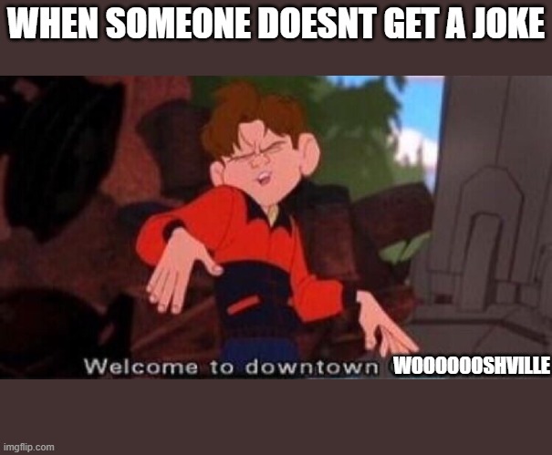 Welcome to Downtown Coolsville | WHEN SOMEONE DOESNT GET A JOKE; WOOOOOOSHVILLE | image tagged in welcome to downtown coolsville | made w/ Imgflip meme maker