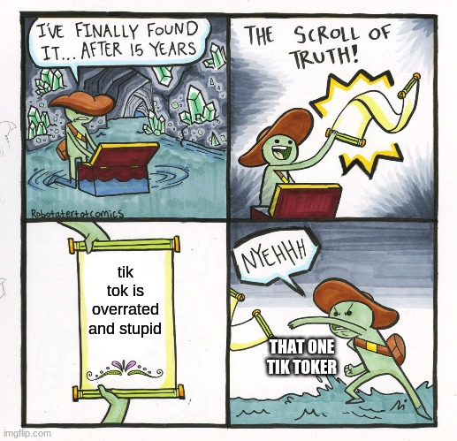 This is truly the scroll of truth | tik tok is overrated and stupid; THAT ONE TIK TOKER | image tagged in memes,the scroll of truth | made w/ Imgflip meme maker