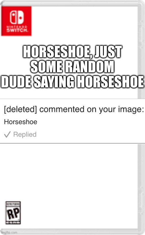 The first thing I saw when I came online today | HORSESHOE, JUST SOME RANDOM DUDE SAYING HORSESHOE | image tagged in fake nintendo switch game | made w/ Imgflip meme maker