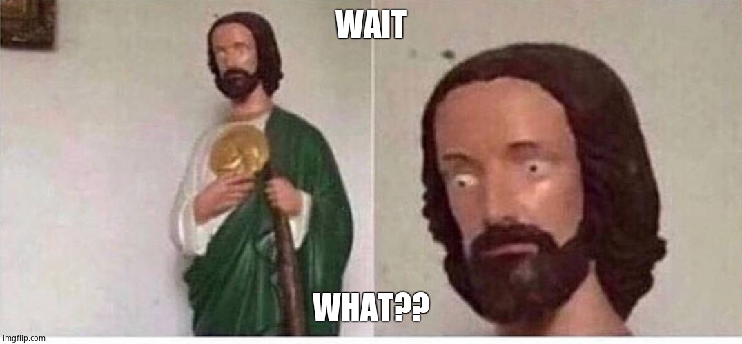 Scared jesus | WAIT WHAT?? | image tagged in scared jesus | made w/ Imgflip meme maker