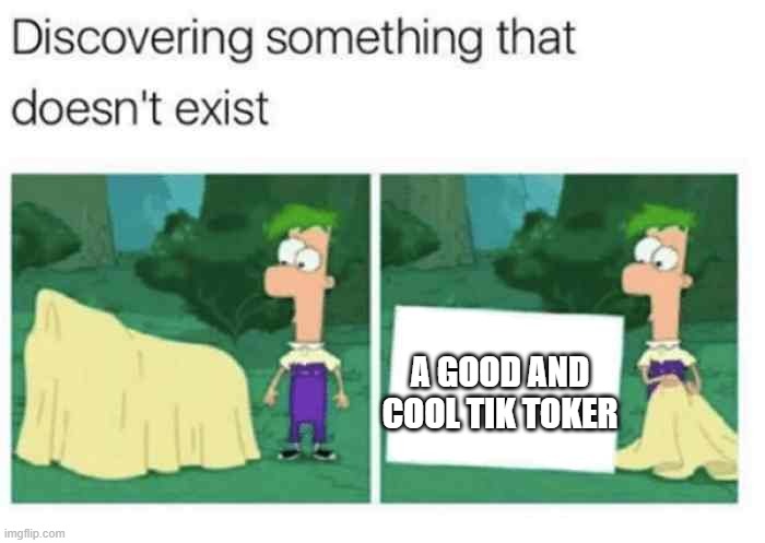 discovering something that doesnt exist | A GOOD AND COOL TIK TOKER | image tagged in discovering something that doesnt exist | made w/ Imgflip meme maker