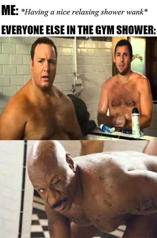 Chuck and Larry Gym Shower Wank Blank Meme Template