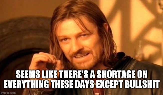 One Does Not Simply Meme | SEEMS LIKE THERE'S A SHORTAGE ON EVERYTHING THESE DAYS EXCEPT BULLSHIT | image tagged in memes,one does not simply | made w/ Imgflip meme maker