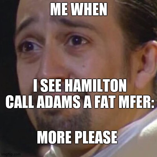 Sad Hamilton | ME WHEN; I SEE HAMILTON CALL ADAMS A FAT MFER:; MORE PLEASE | image tagged in sad hamilton | made w/ Imgflip meme maker