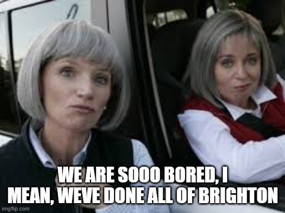 Karen from Brighton | WE ARE SOOO BORED, I MEAN, WEVE DONE ALL OF BRIGHTON | image tagged in karens from brighton | made w/ Imgflip meme maker