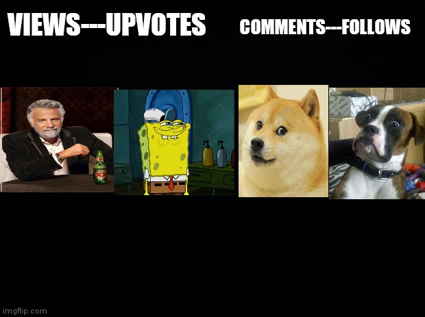 Black background | COMMENTS---FOLLOWS; VIEWS---UPVOTES | image tagged in black background | made w/ Imgflip meme maker